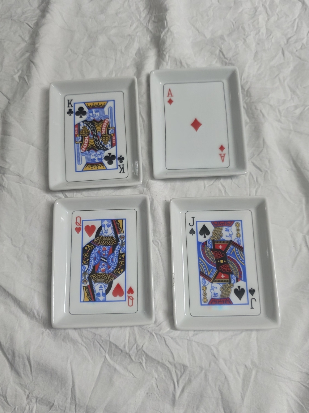 Set of four ceramic playing card trinket dishes Or Serving Dishes